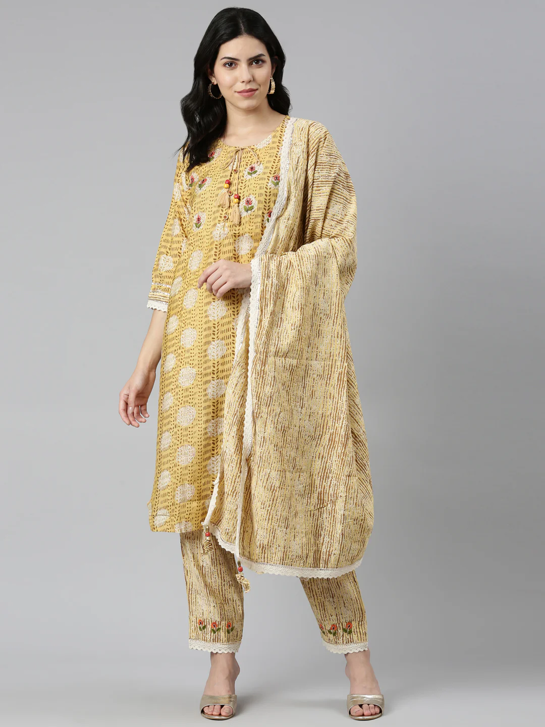 Neerus Mustard Regular Straight Printed Readymade suits - Image 5