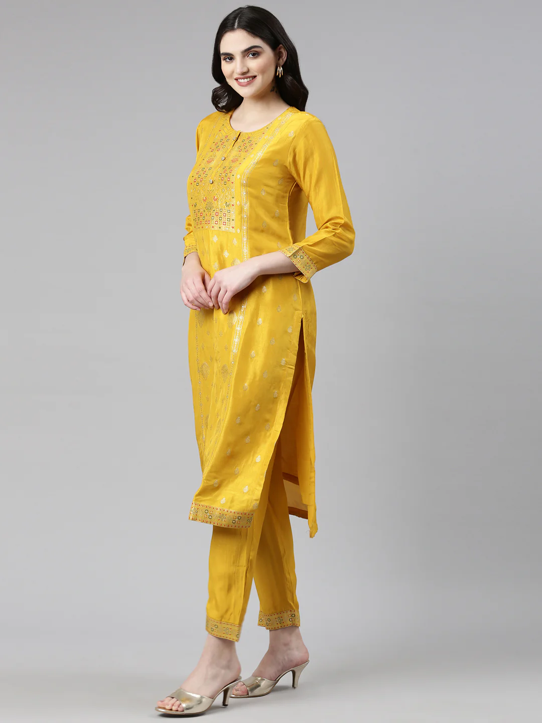 Neerus Mustard Regular Straight Printed Readymade suits - Image 2