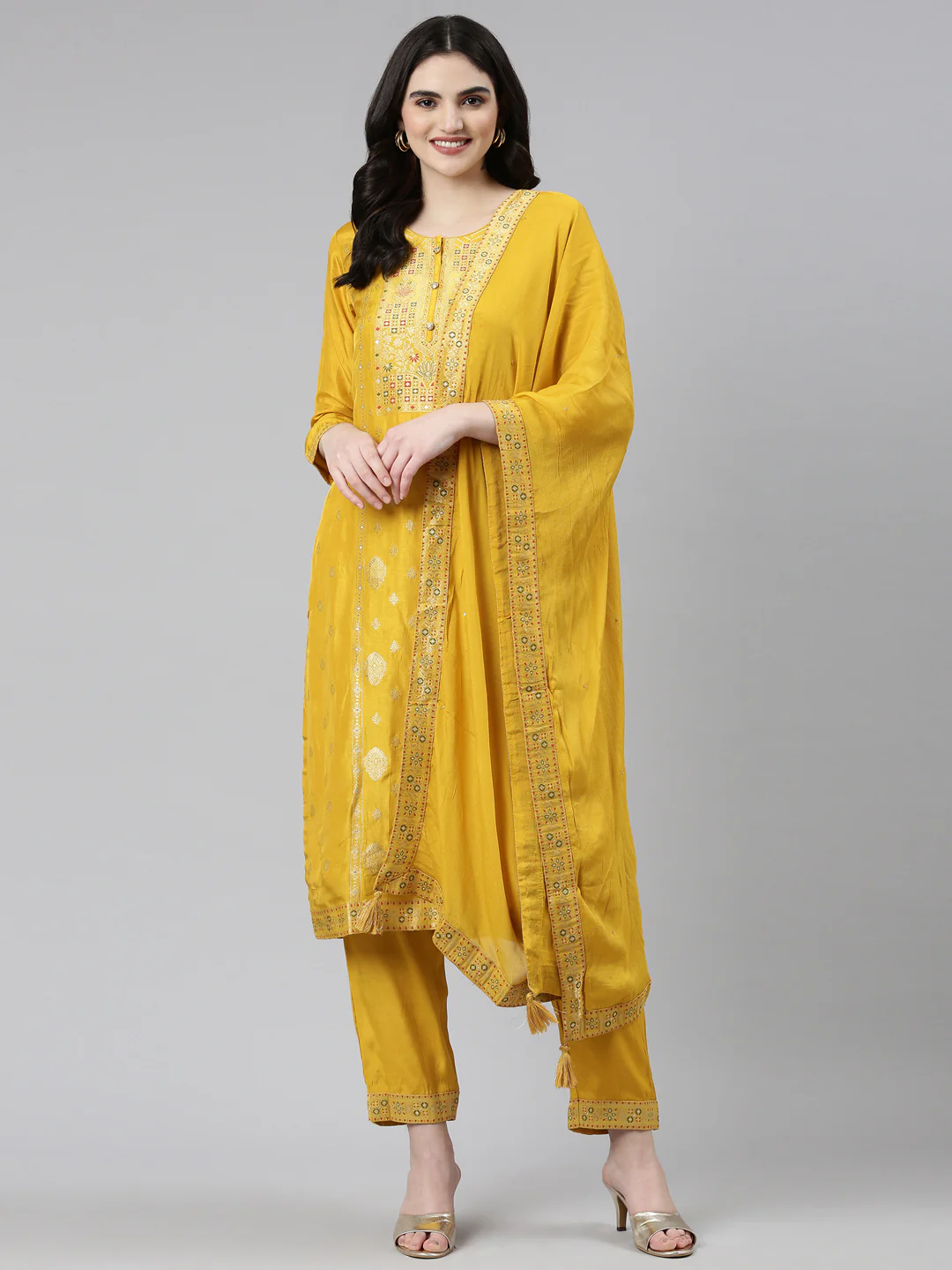 Neerus Mustard Regular Straight Printed Readymade suits - Image 5