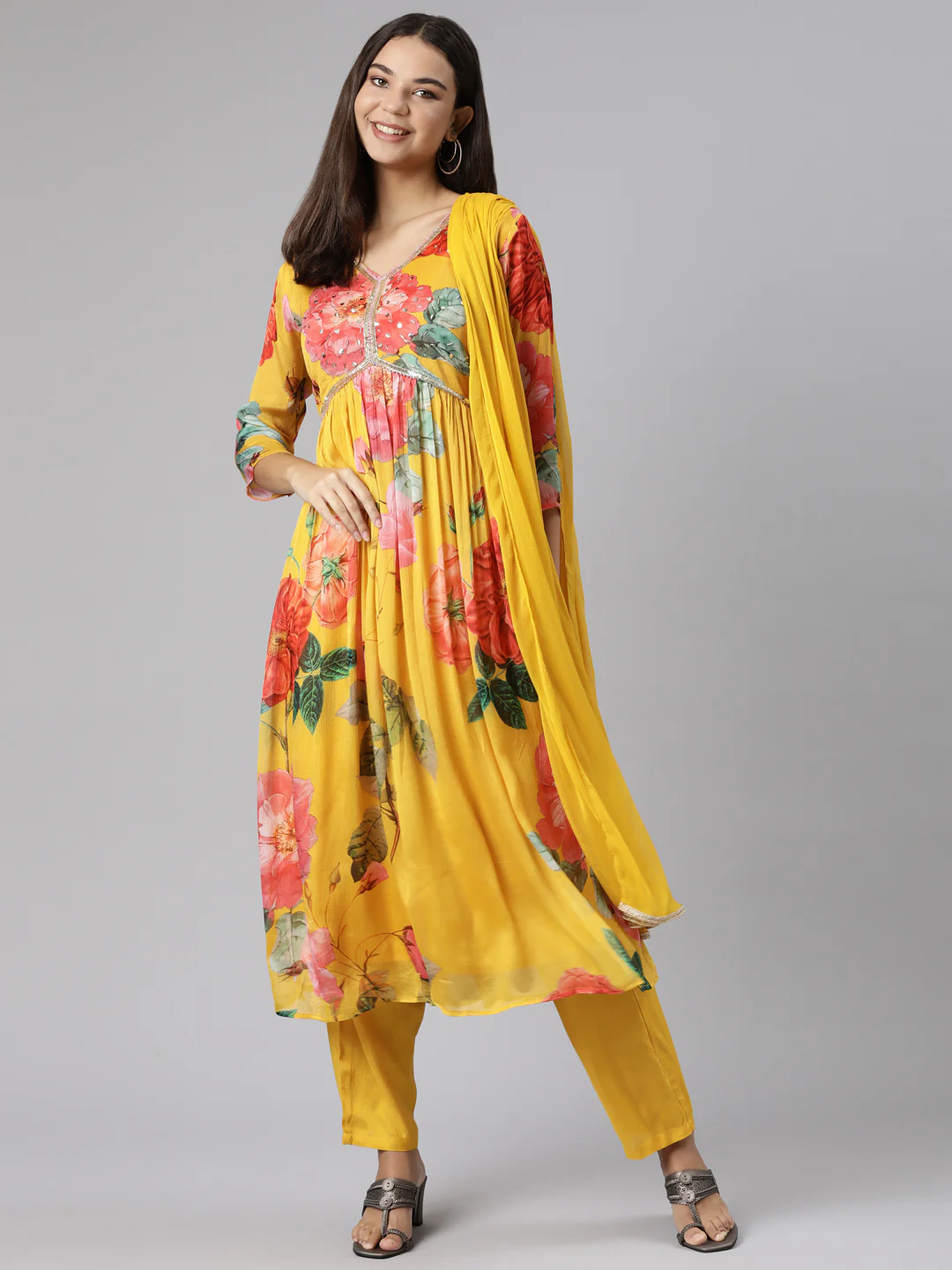 Neerus Mustard Regular Straight Solid Readymade suits - Image 5