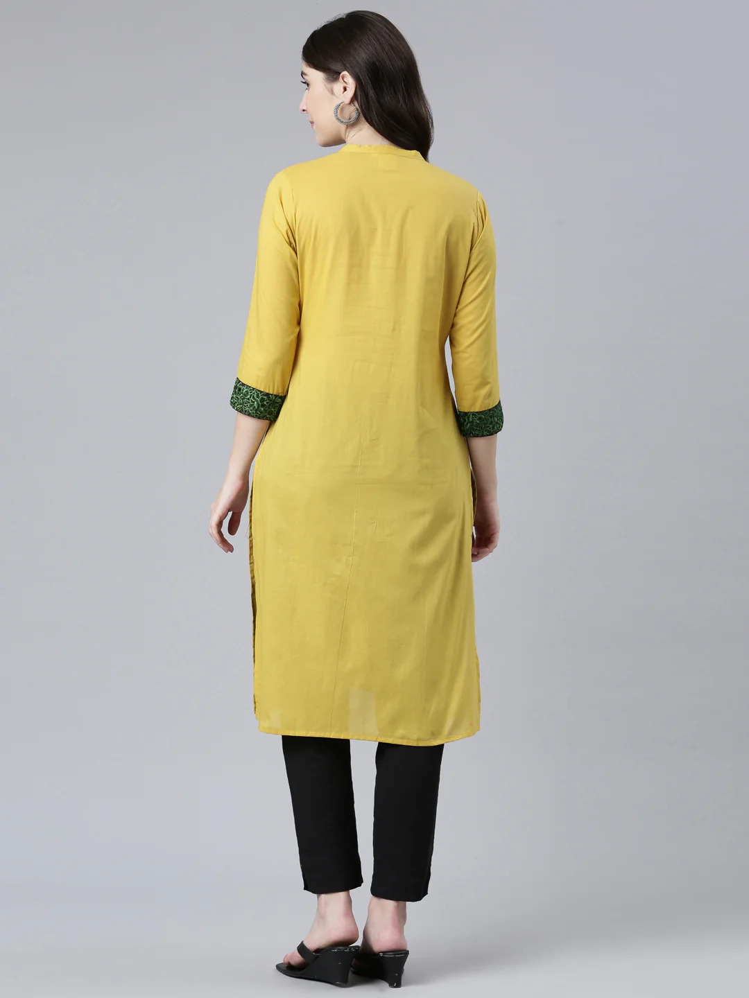 Neerus Mustard Regular Straight Solid Kurta - Image 3
