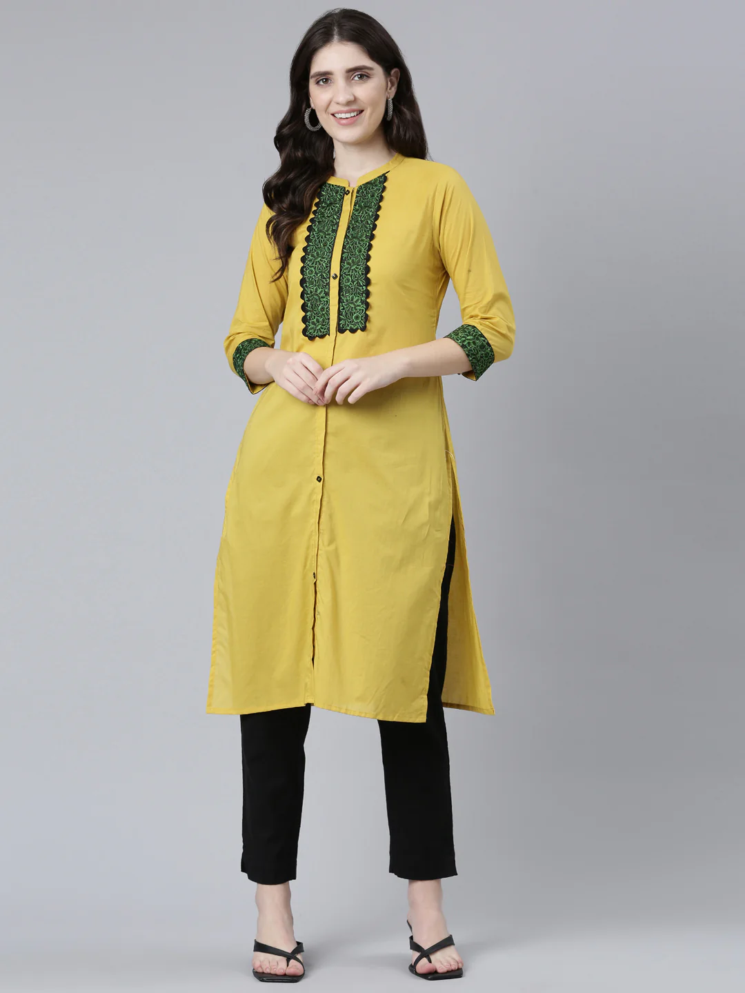 Neerus Mustard Regular Straight Solid Kurta - Image 5