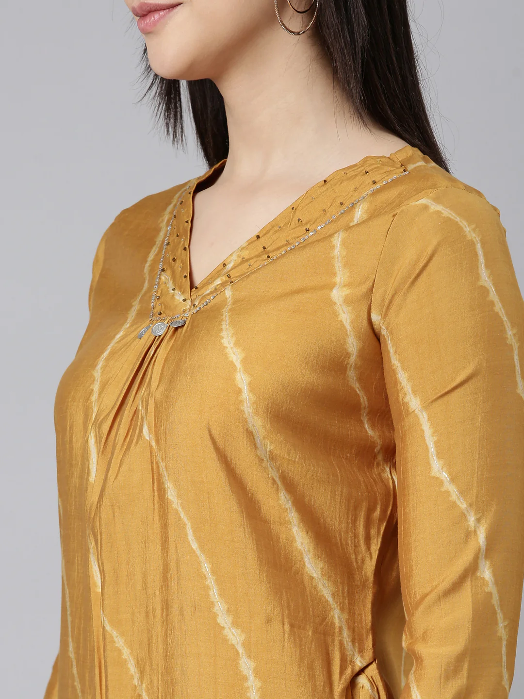 Neerus Mustard Regular Straight Striped Kurta And Salwar With Dupatta - Image 4