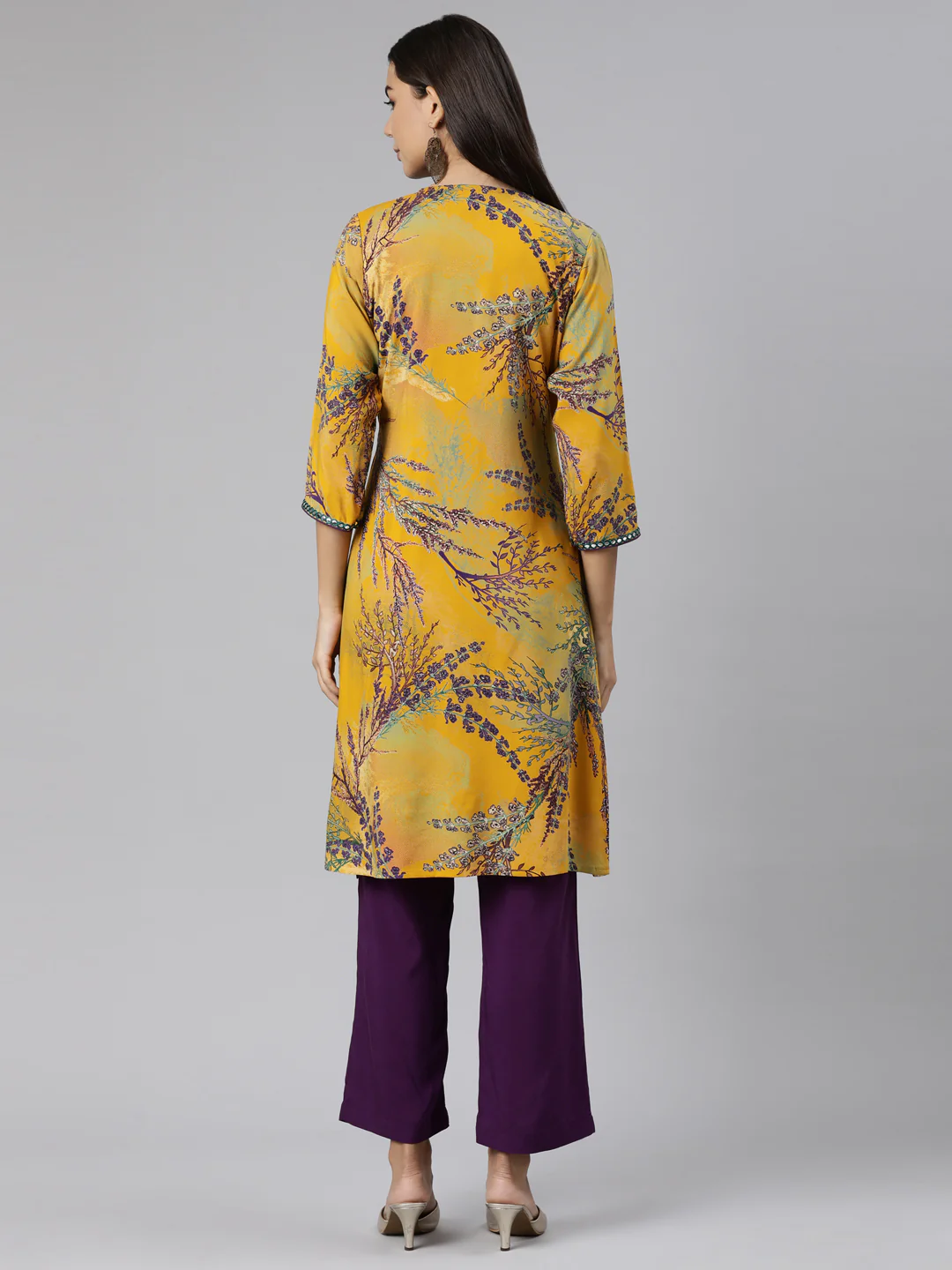 Neerus Mustard Regular Straight Tribal Kurta And Trousers - Image 3
