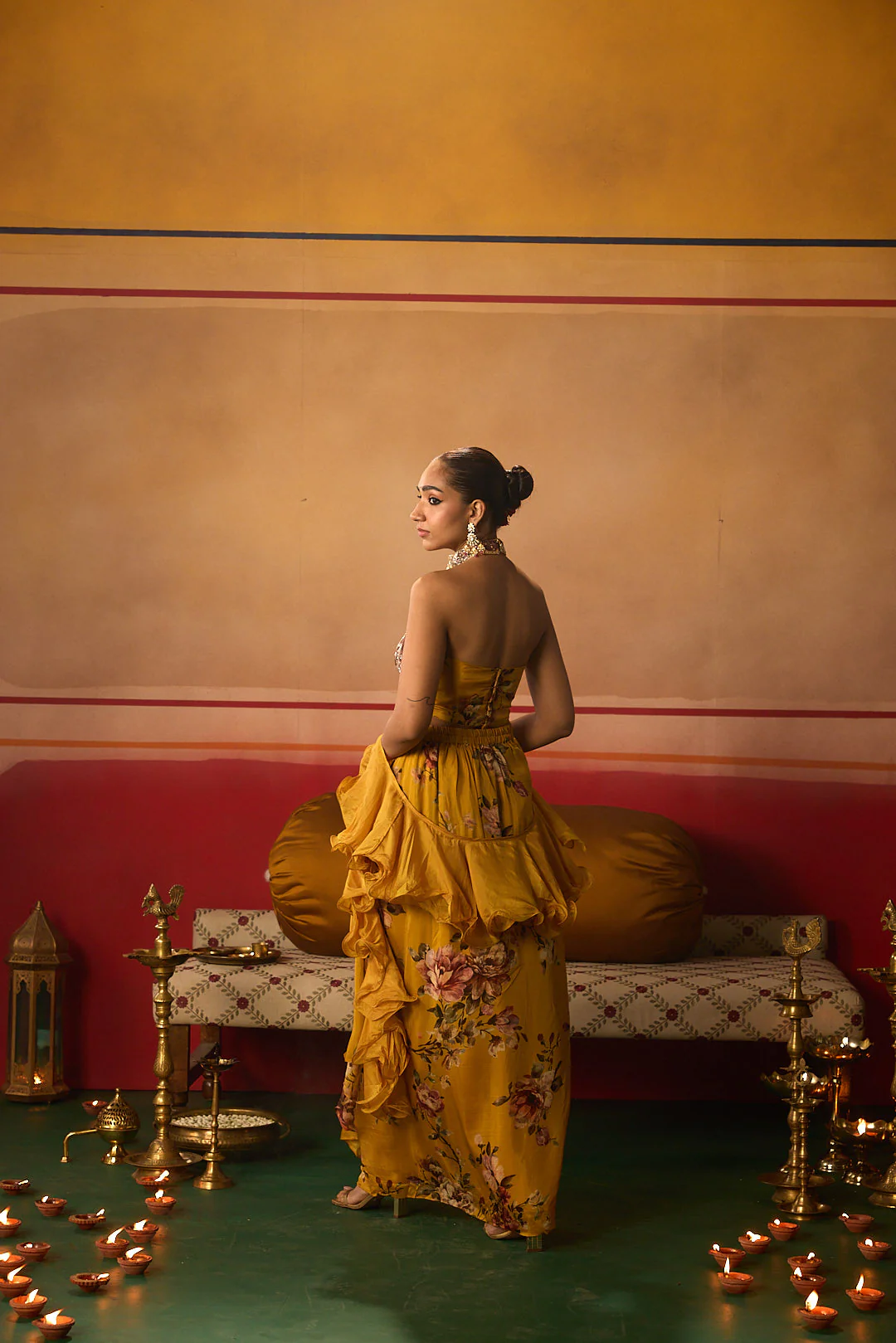 Neerus Mustard Sequence Work Organza Fabric Ghagra Set. - Image 5