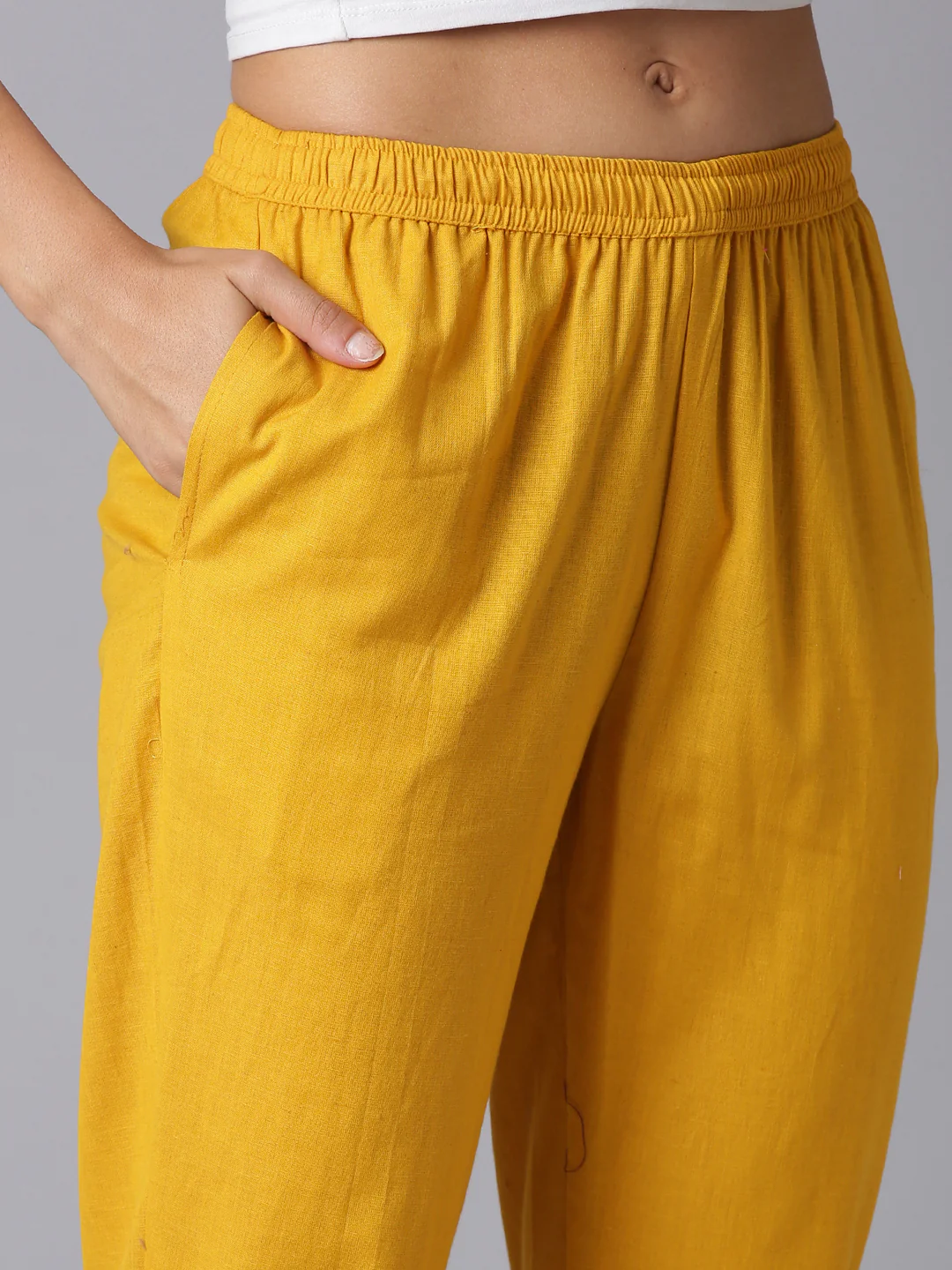 Neerus Mustard Solid Straight Kurta And Trousers - Image 6