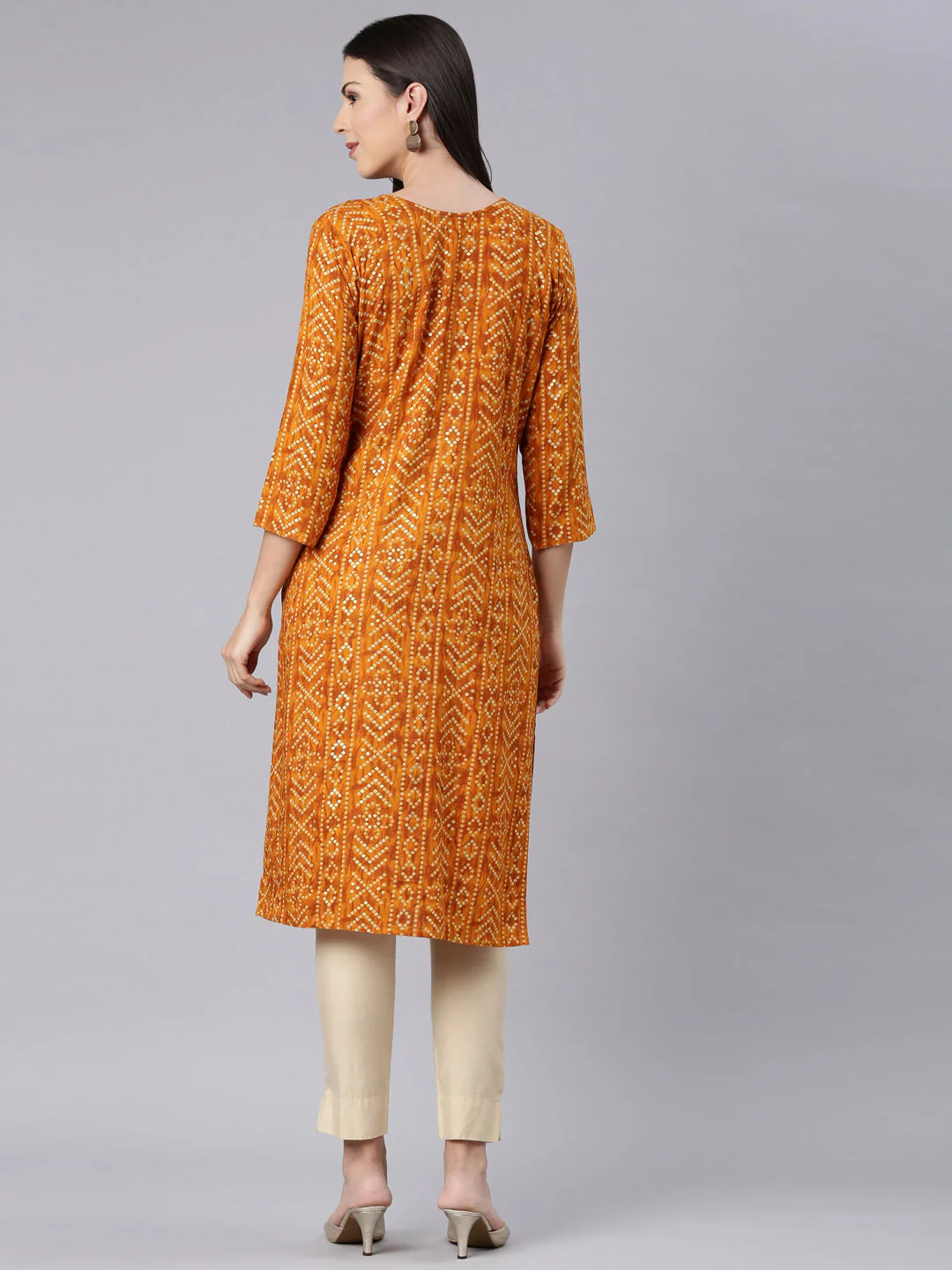 Neerus Mustard Straight Casual Bandhani Straight Kurta - Image 4