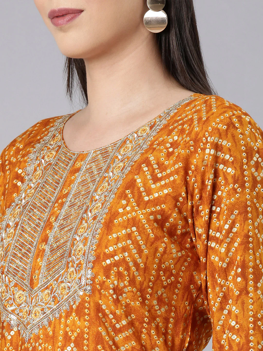 Neerus Mustard Straight Casual Bandhani Straight Kurta - Image 5