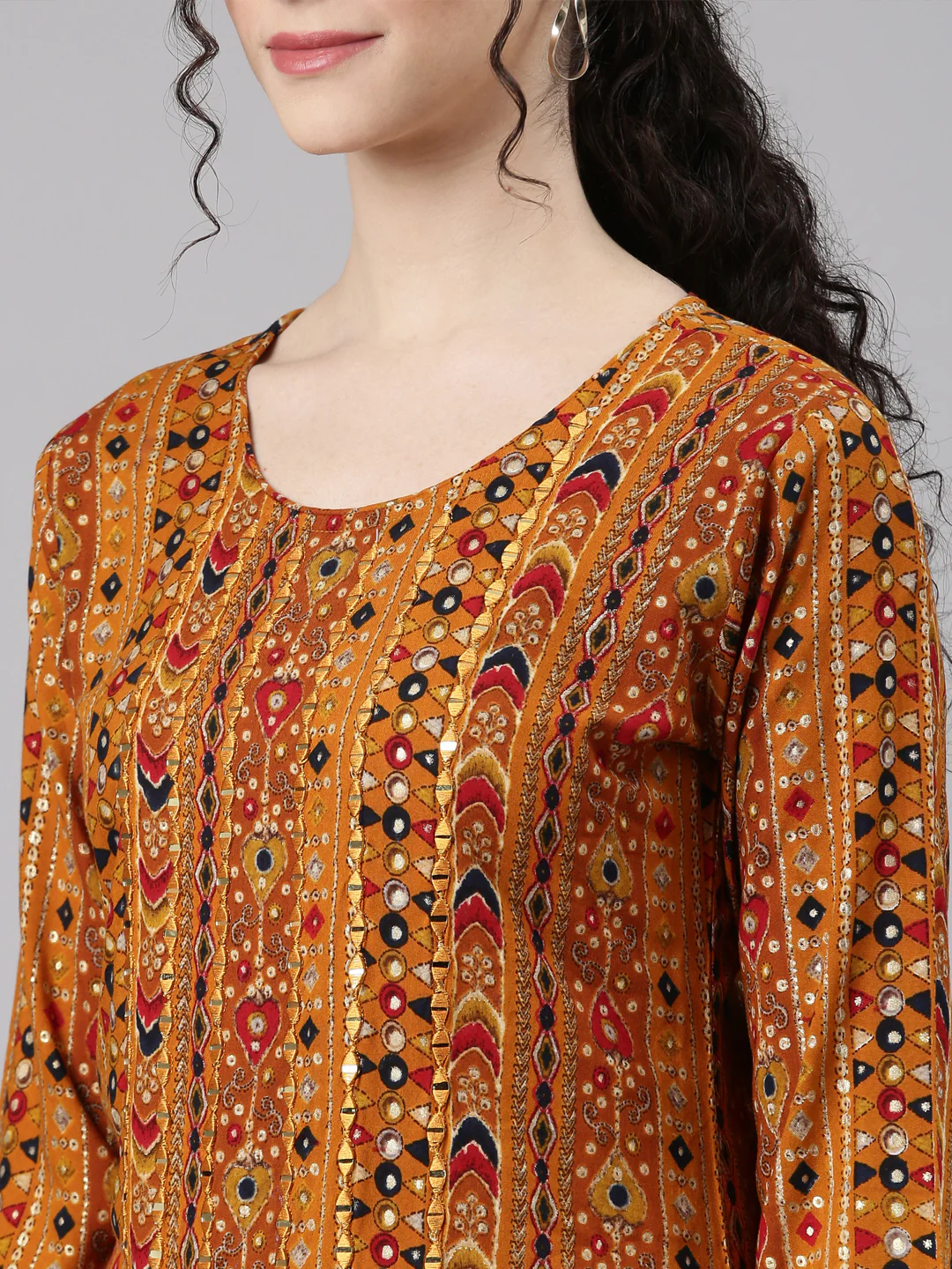 Neerus Mustard Straight Casual Embellished Kurta - Image 5