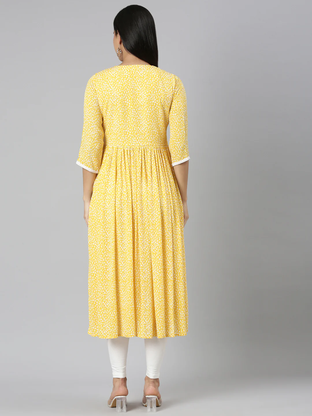 Neerus Mustard Straight Casual Floral Anarkali Kurta - Image 3