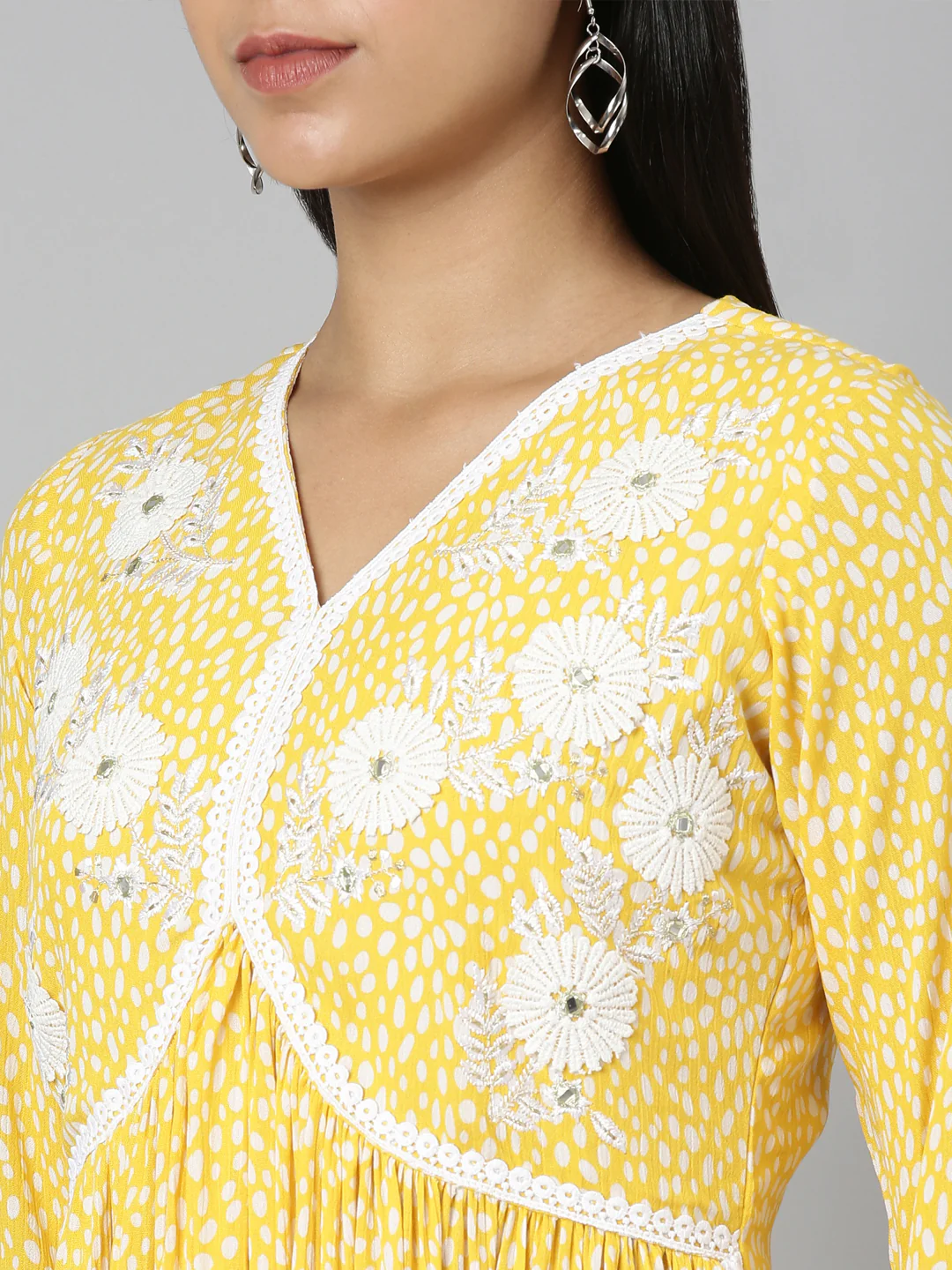 Neerus Mustard Straight Casual Floral Anarkali Kurta - Image 4