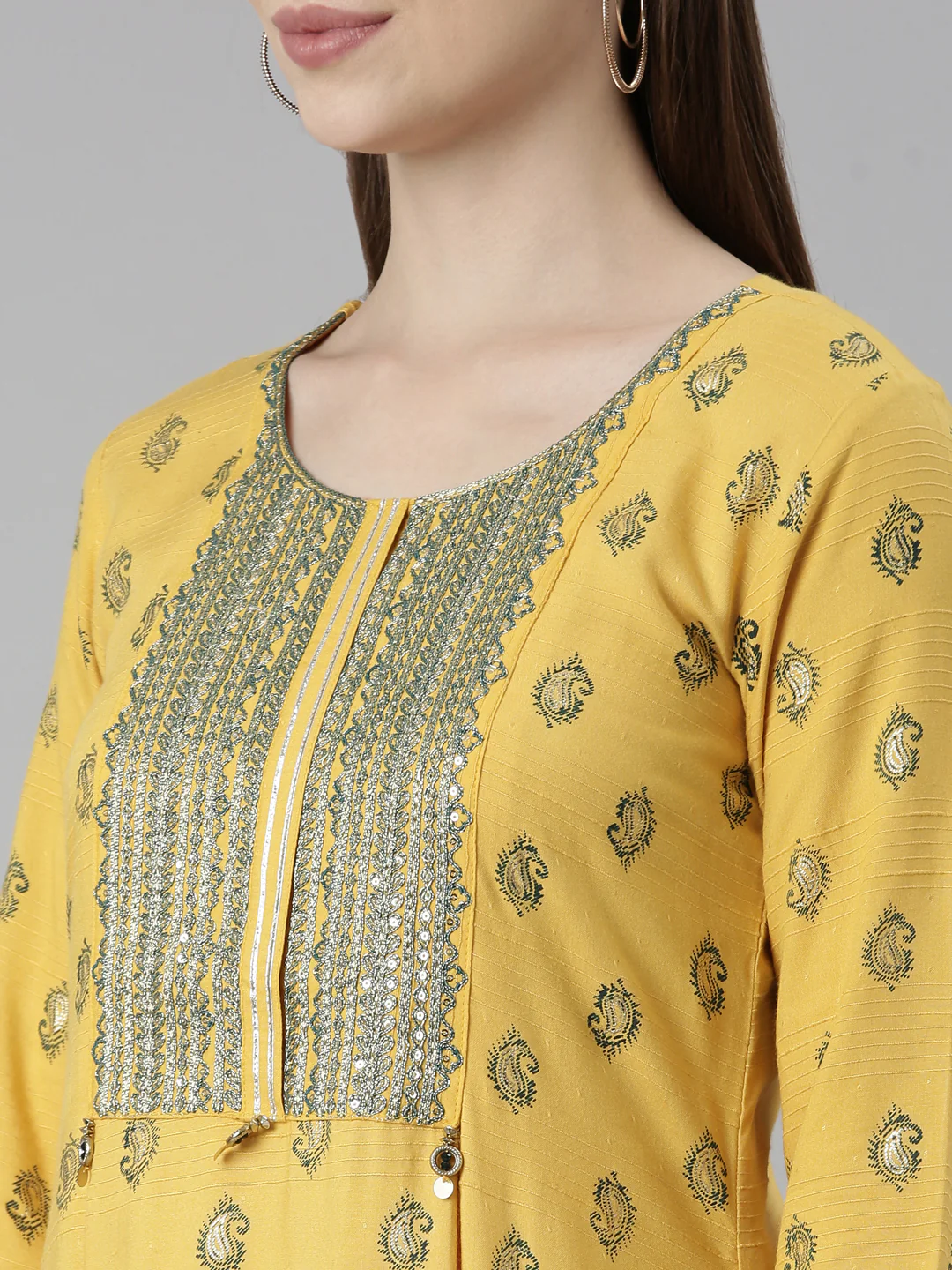 Neerus Mustard Straight Casual Floral Dresses - Image 6
