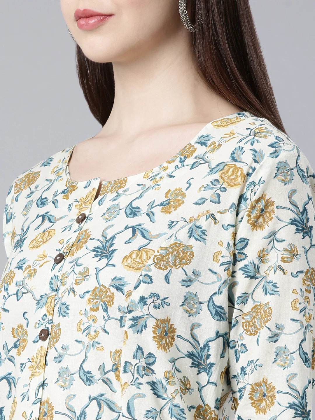 Neerus Mustard Straight Casual Floral Straight Kurta - Image 5