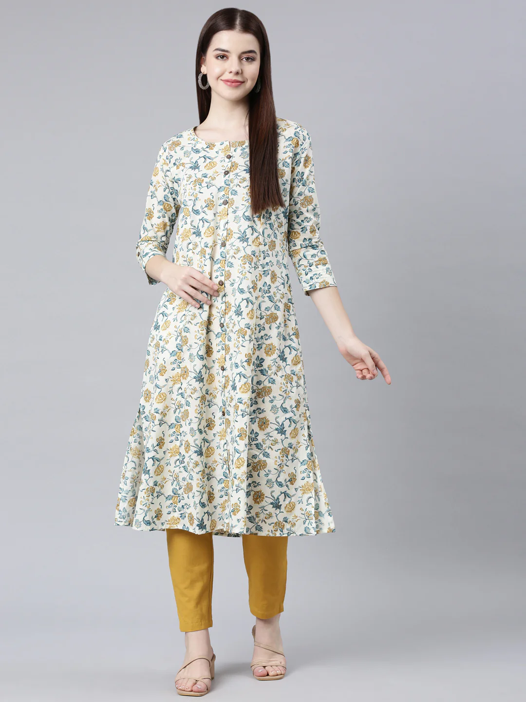 Neerus Mustard Straight Casual Floral Straight Kurta - Image 8