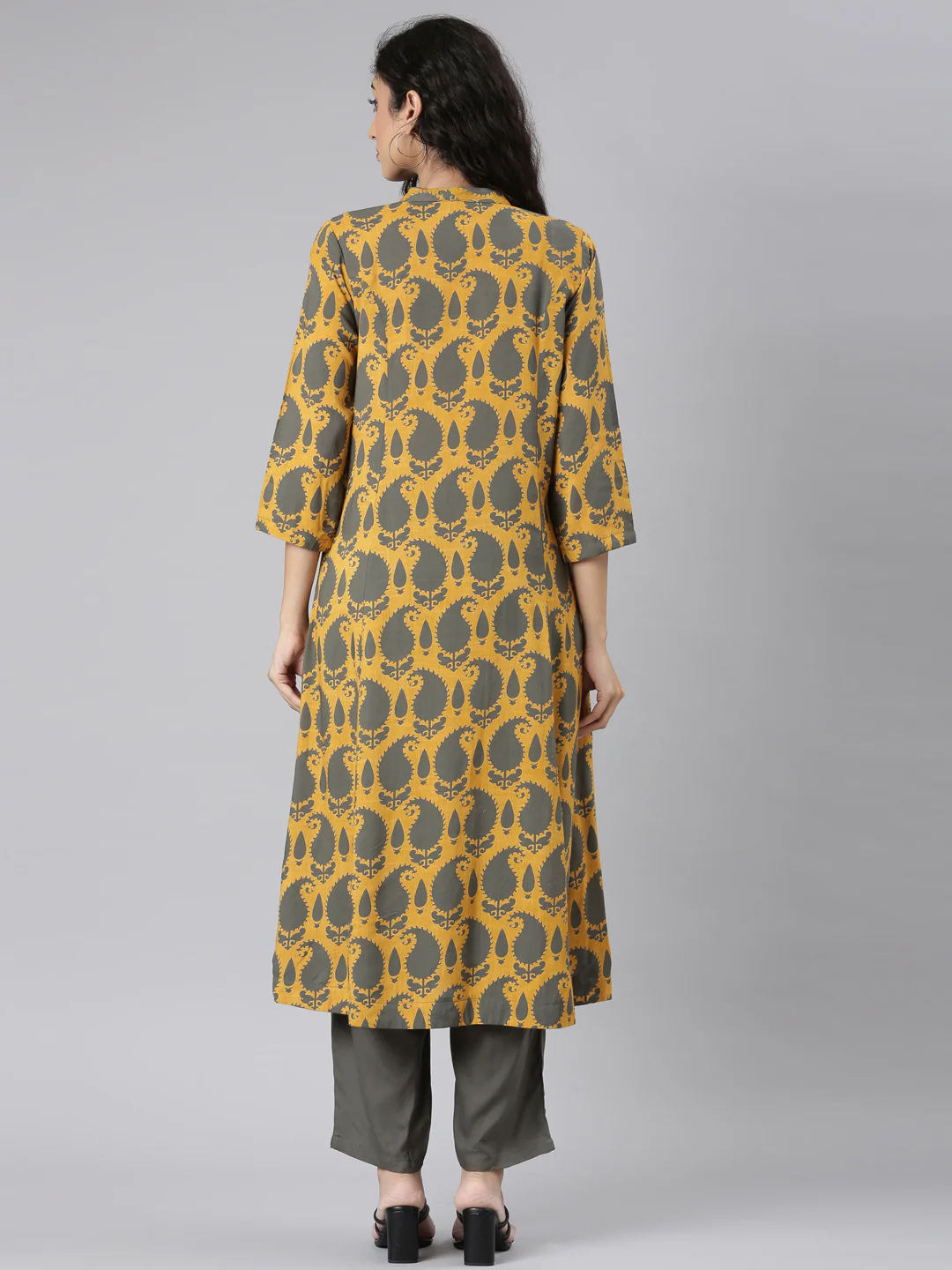 Neerus Mustard Straight Casual Paisley Kurta and Trouser - Image 4