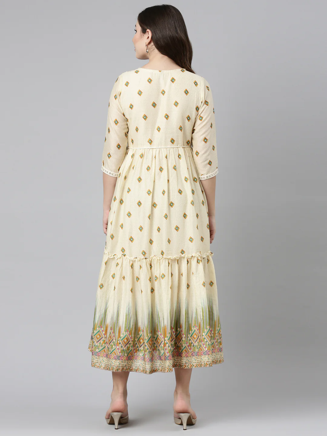 Neerus Mustard Straight Casual Printed Dress - Image 3