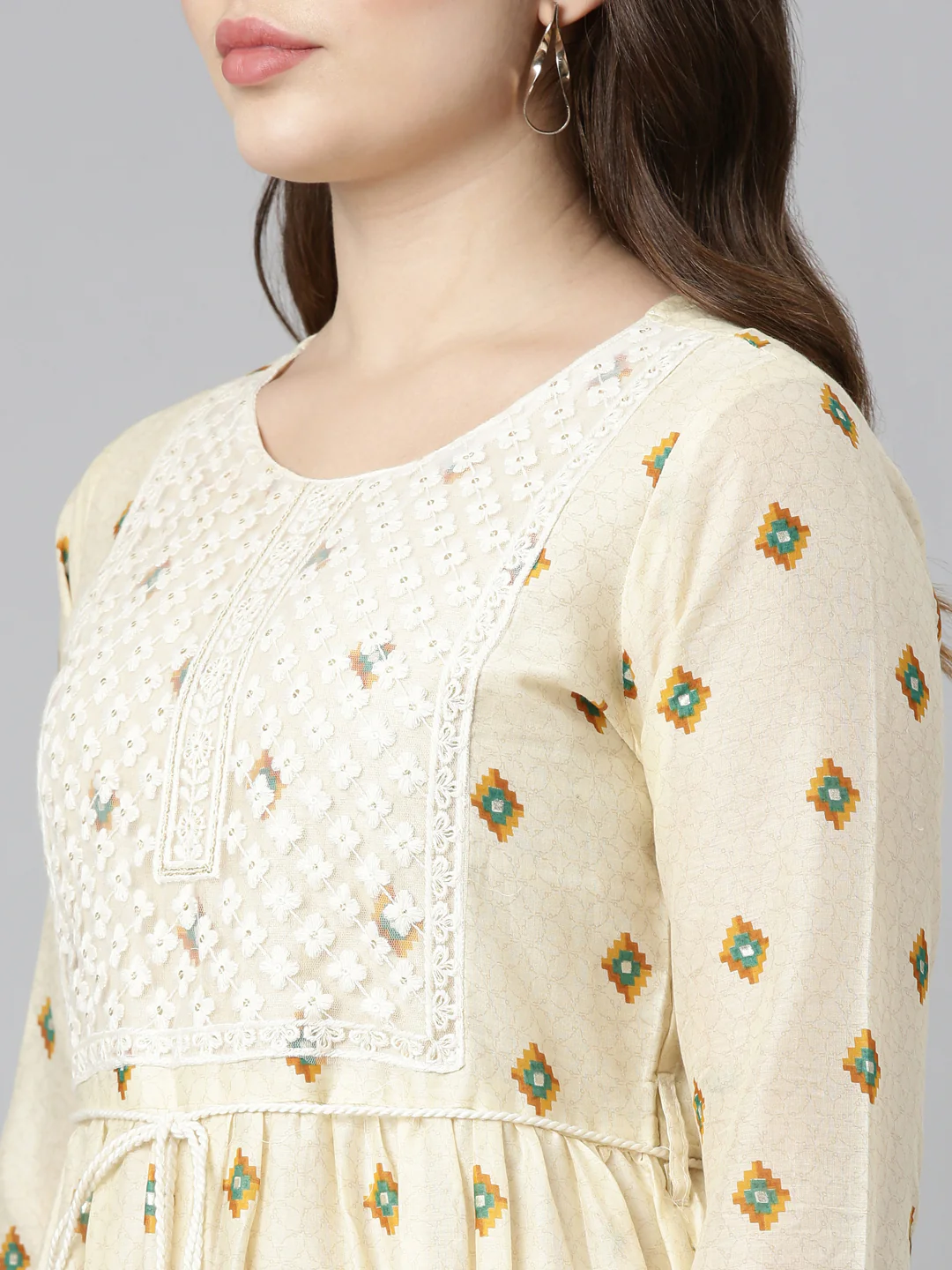Neerus Mustard Straight Casual Printed Dress - Image 4
