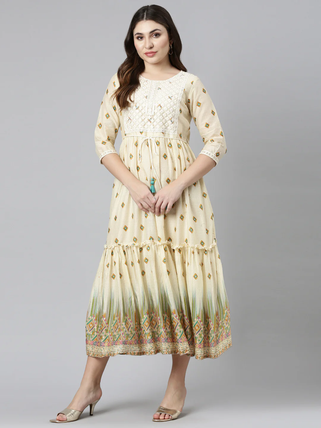 Neerus Mustard Straight Casual Printed Dress - Image 5