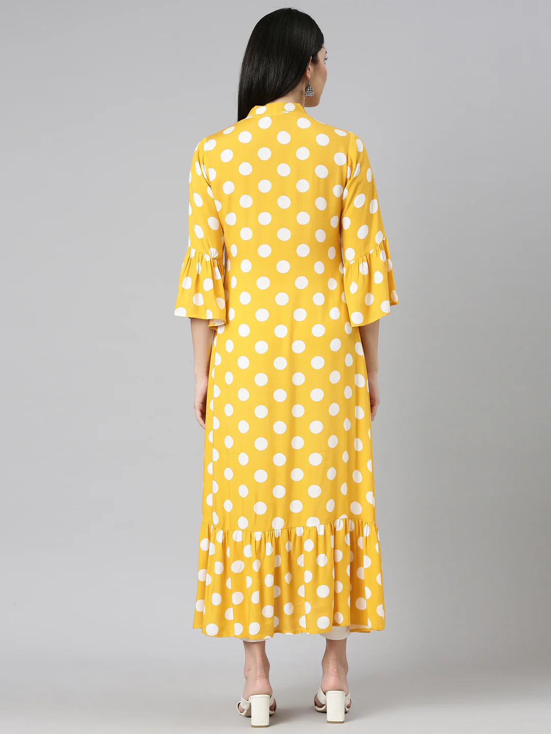 Neerus Mustard Straight Casual Printed Dress - Image 3