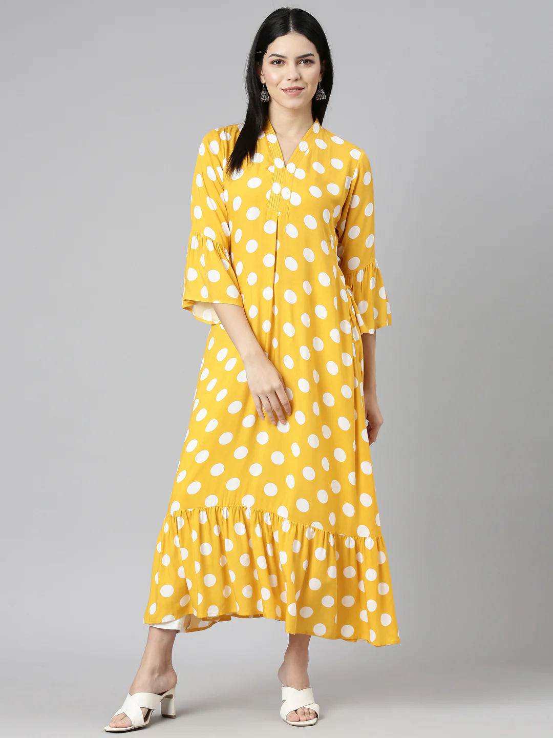 Neerus Mustard Straight Casual Printed Dress - Image 5