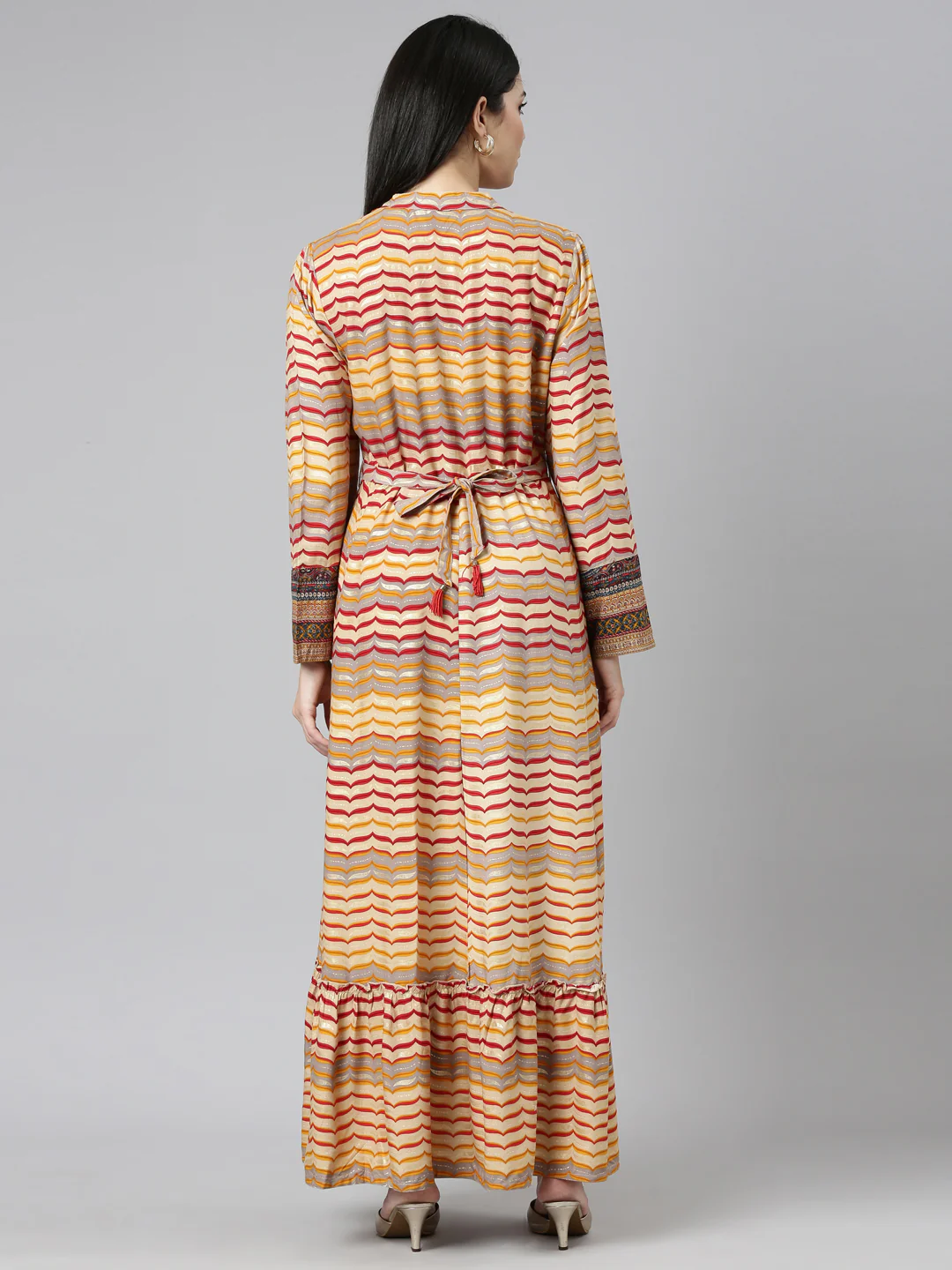 Neerus Mustard Straight Casual Printed Dress - Image 3
