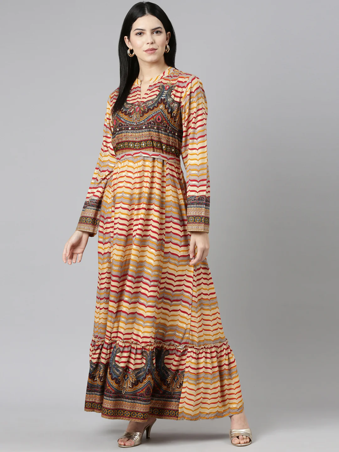 Neerus Mustard Straight Casual Printed Dress - Image 5