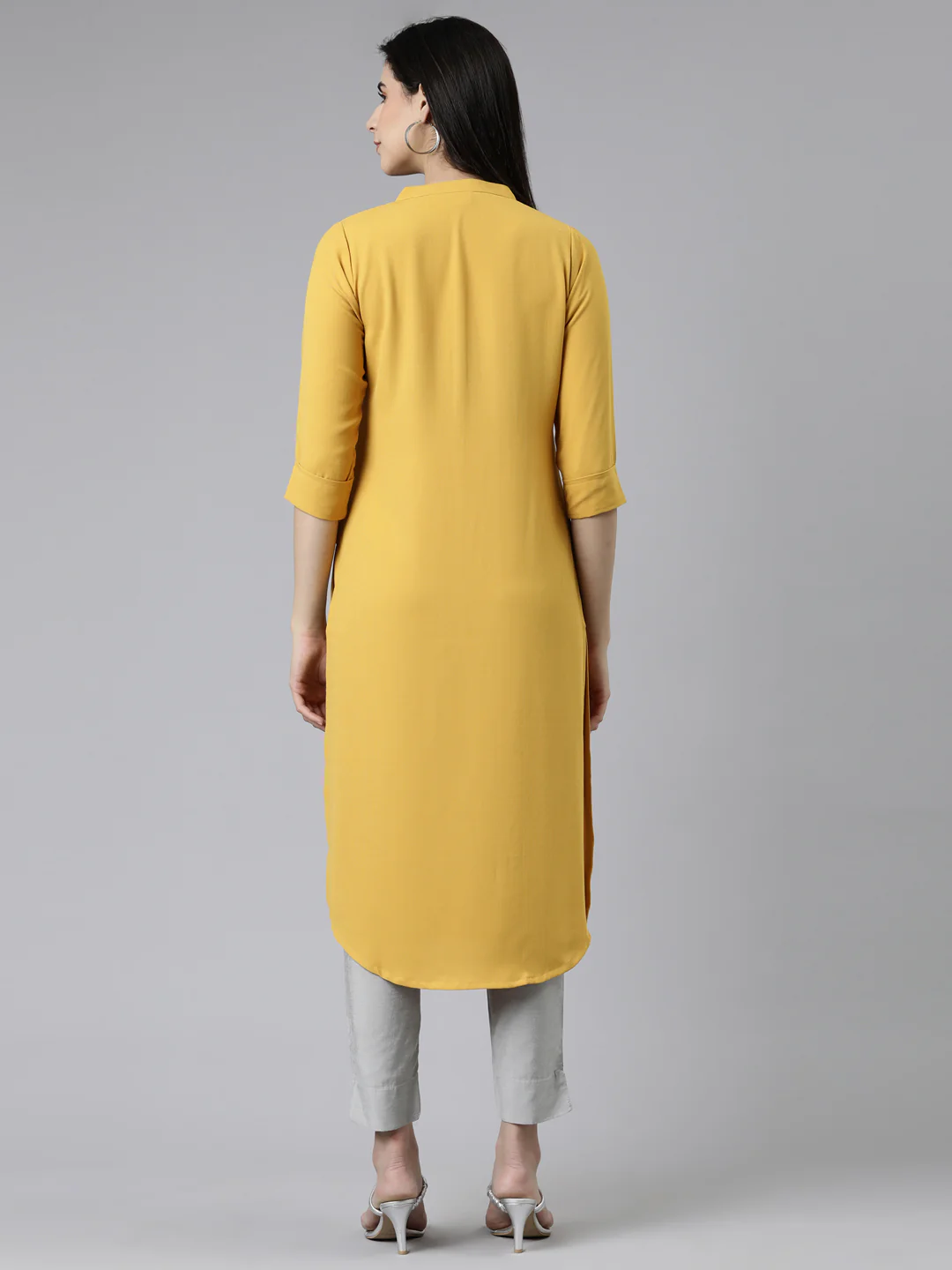 Neerus Mustard Straight Cotton Kurta - Image 3