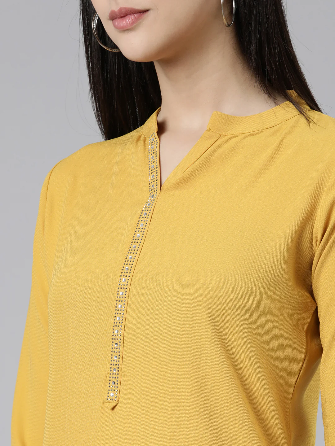 Neerus Mustard Straight Cotton Kurta - Image 4