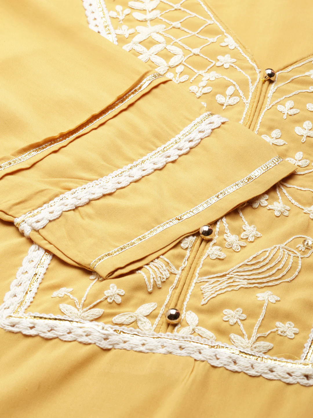 Neerus Mustard Straight Embroidered Viscose Rayon Kurta - Image 4