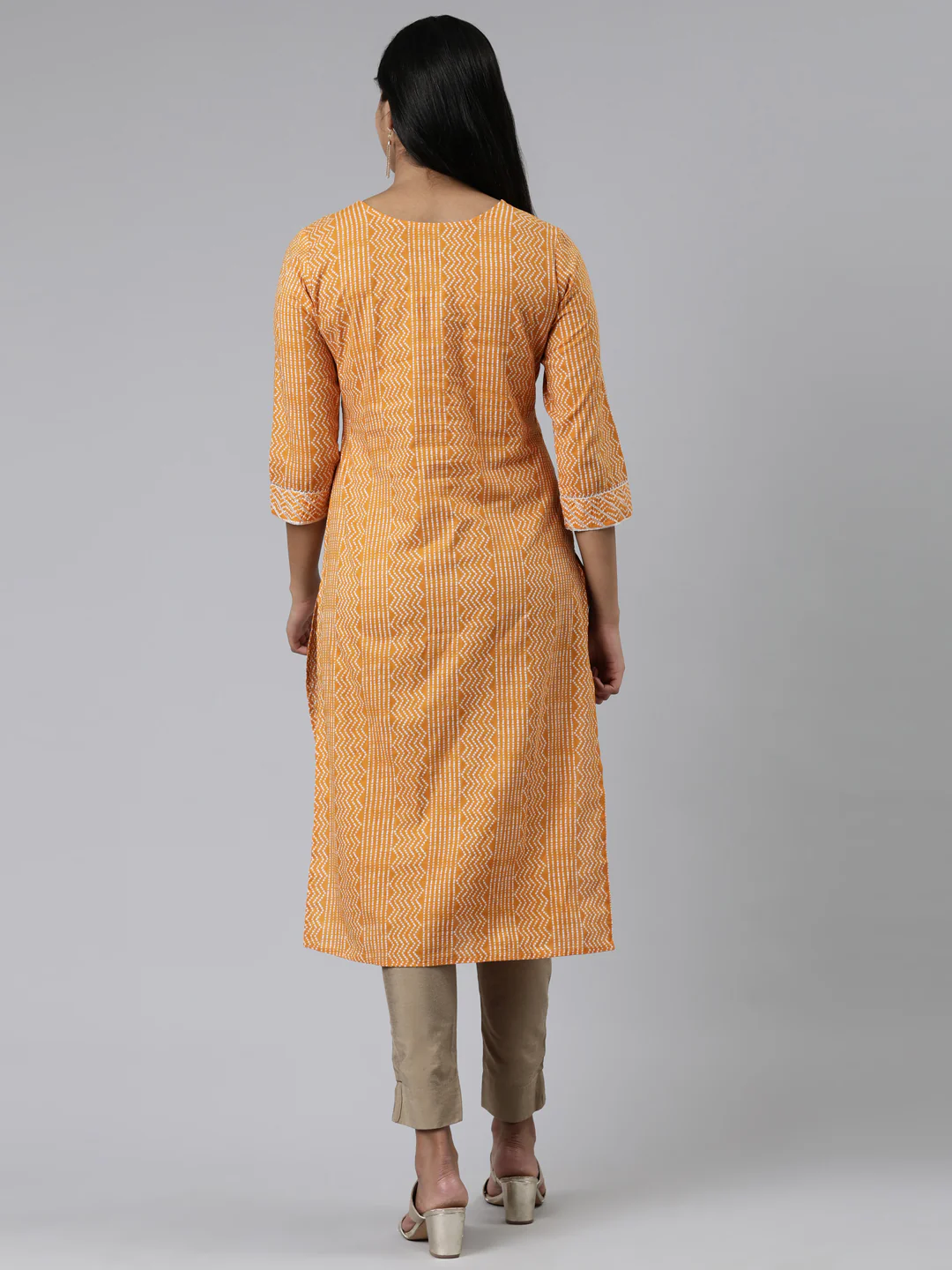 Neerus Mustard Straight Printed Cotton Kurta - Image 3
