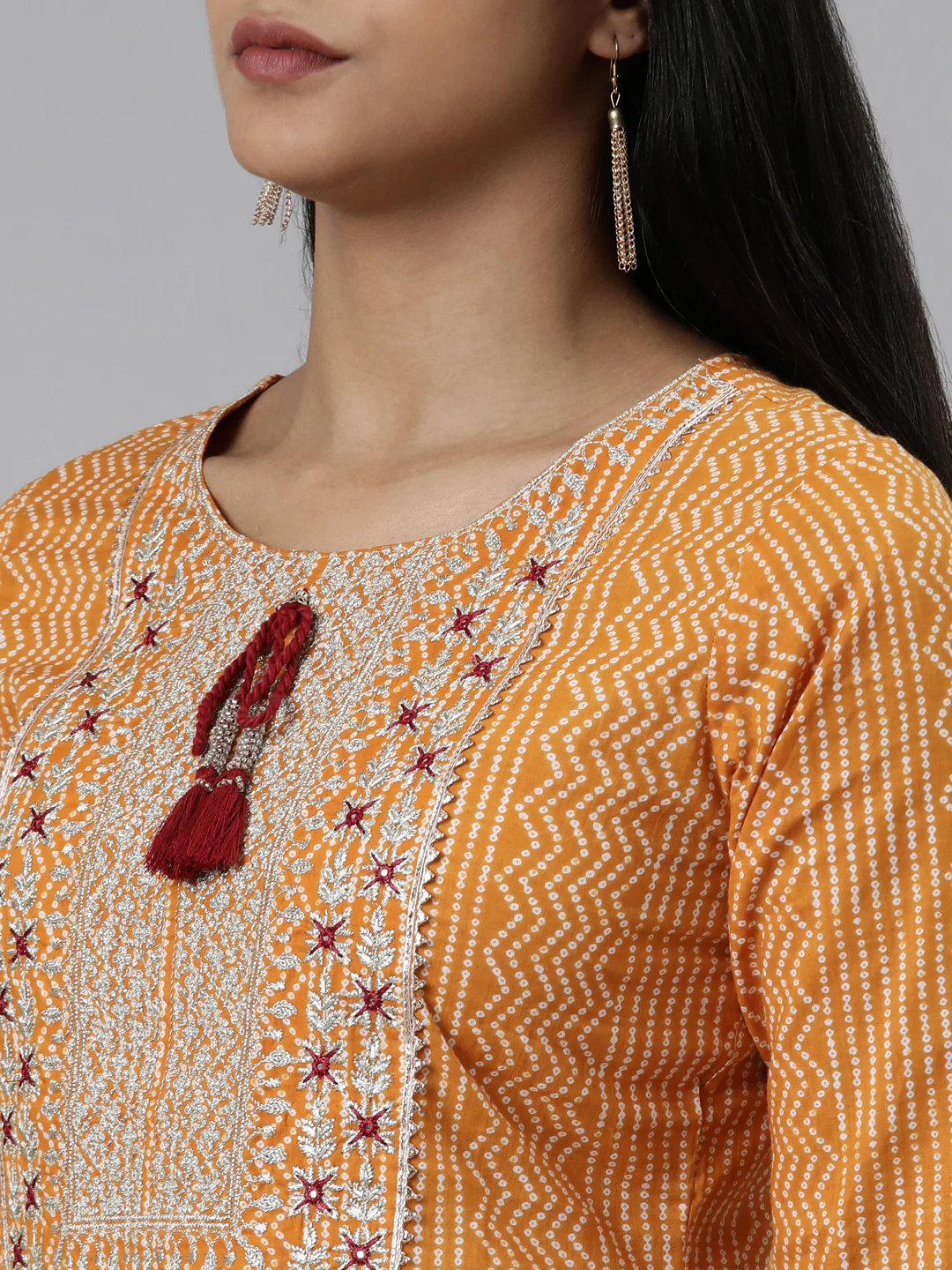 Neerus Mustard Straight Printed Cotton Kurta - Image 5