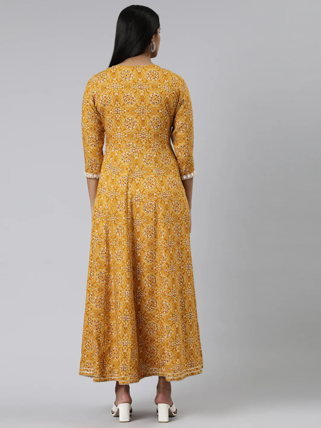 Neerus Mustard Straight Printed Viscose Rayon Kurta - Image 3