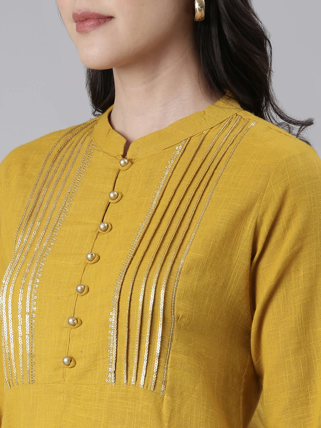 Neerus Mustard Straight Solid Cotton Kurta - Image 4