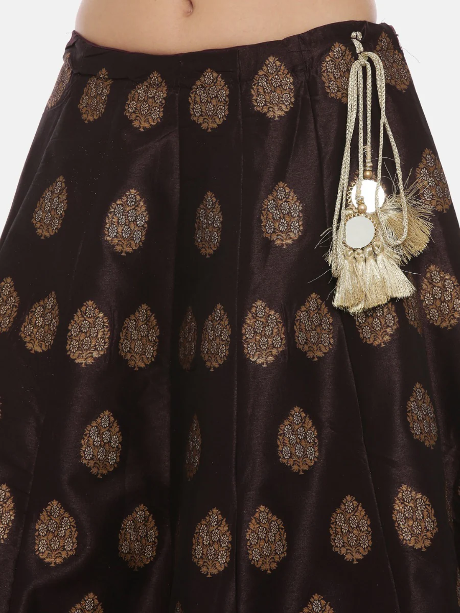 Neerus Mustard Wine Color Banaras Fabric Ghagra Set - Image 8