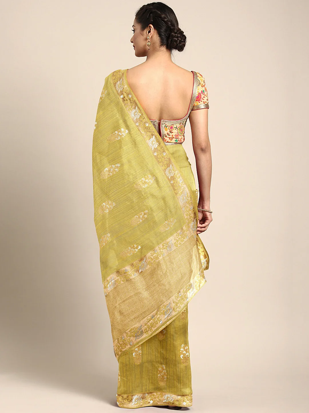 Neerus Mustard Yellow Golden Silk Cotton Printed Saree - Image 2