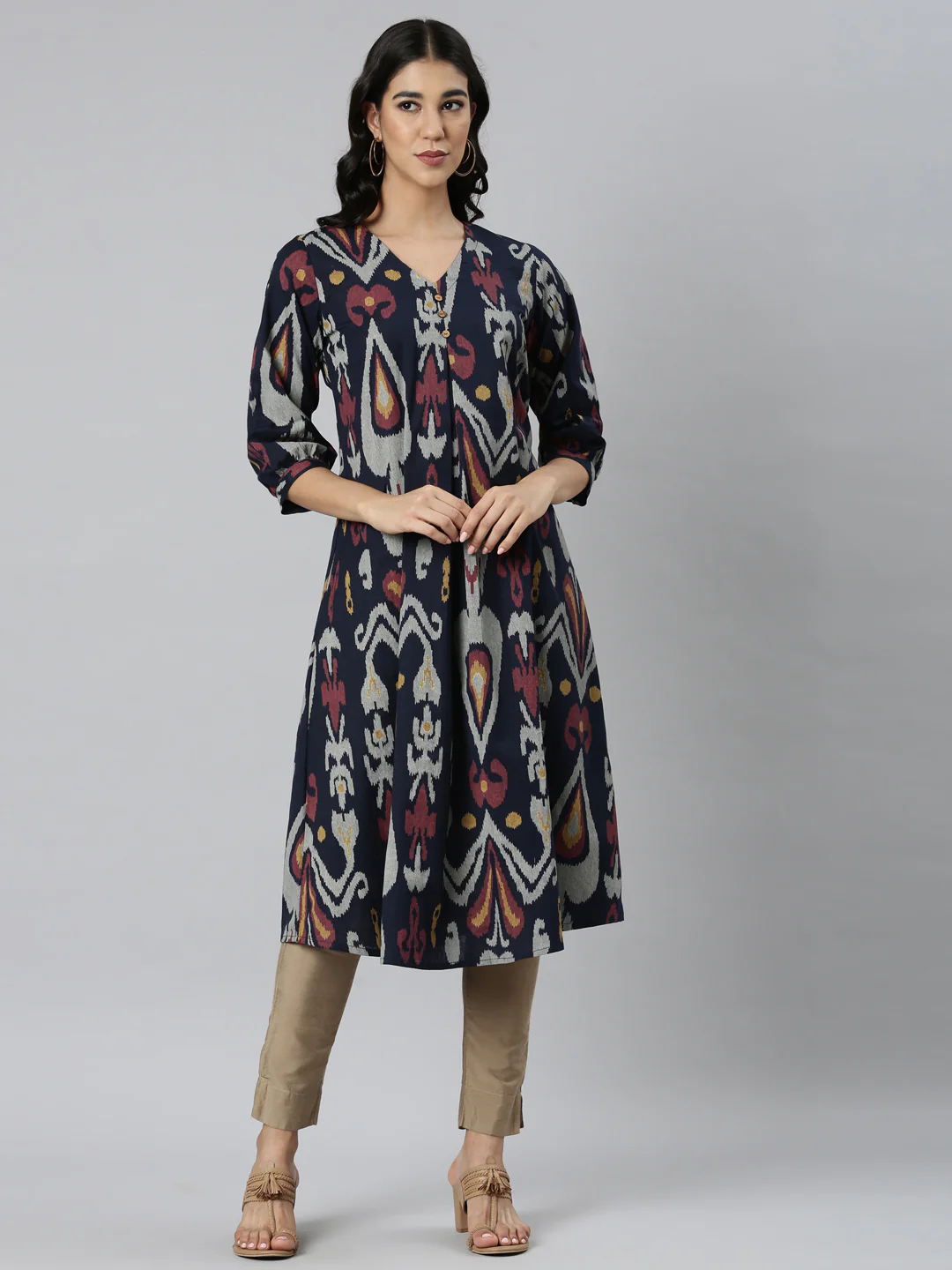 Neerus Navy Blue Casual Quirky Straight Kurta