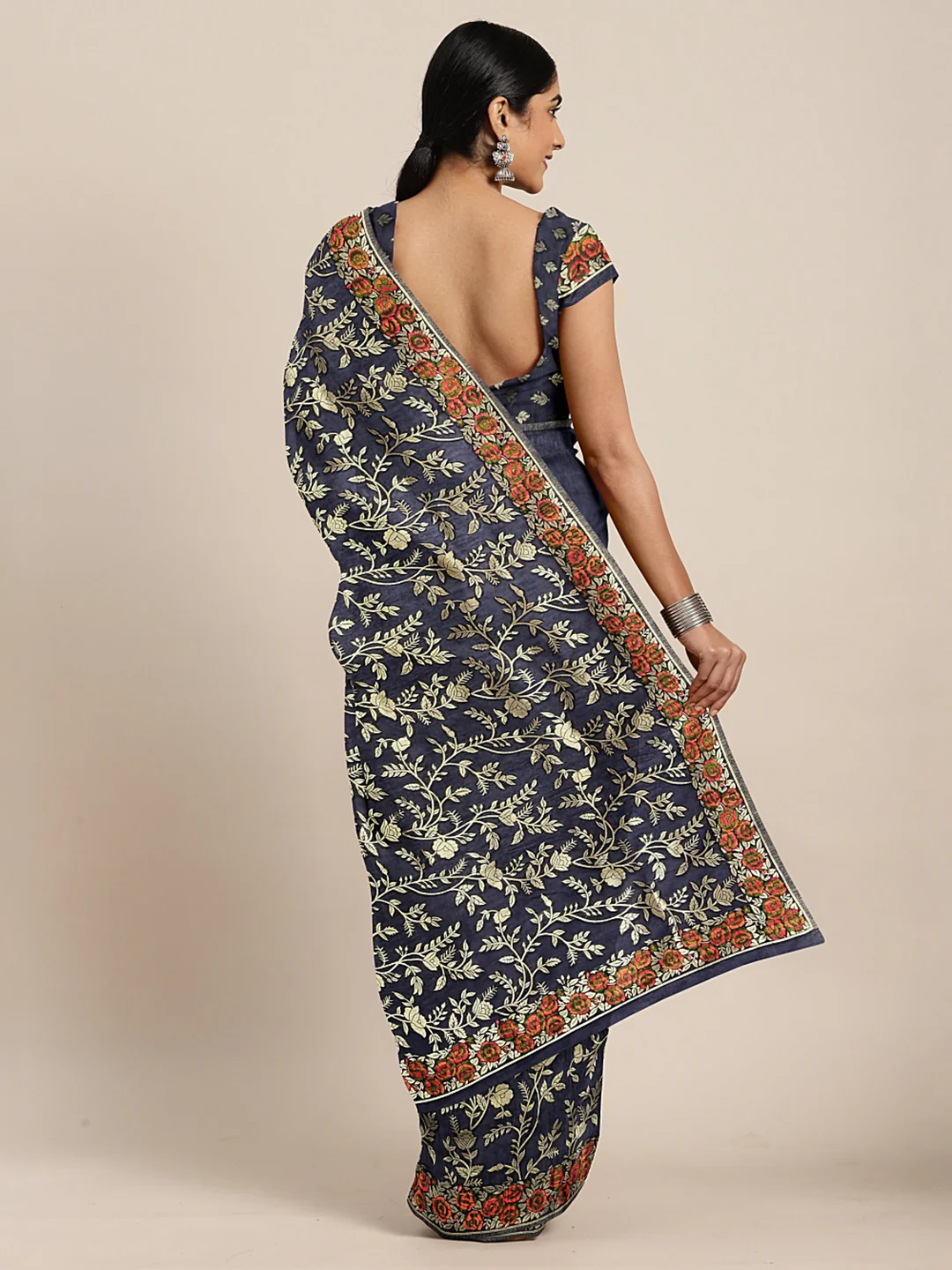 Neerus Navy Blue Color Banaras Fabric Saree - Image 2