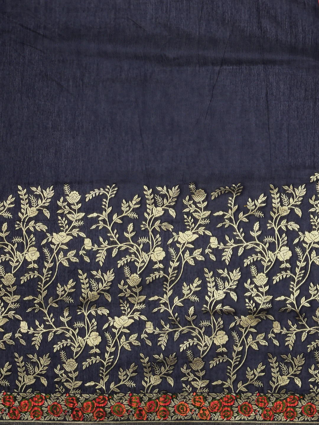 Neerus Navy Blue Color Banaras Fabric Saree - Image 3