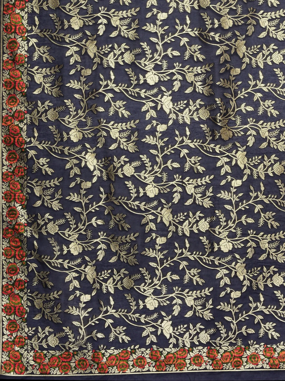 Neerus Navy Blue Color Banaras Fabric Saree - Image 4