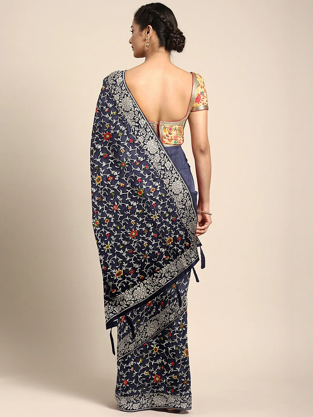 Neerus Navy Blue Color Banaras Fabric Saree - Image 2