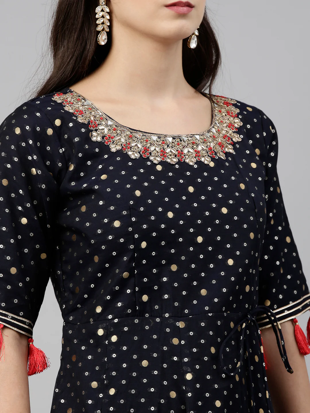 Neerus Navy Blue Color Chanderi Fabric Suit-Anarkali - Image 3