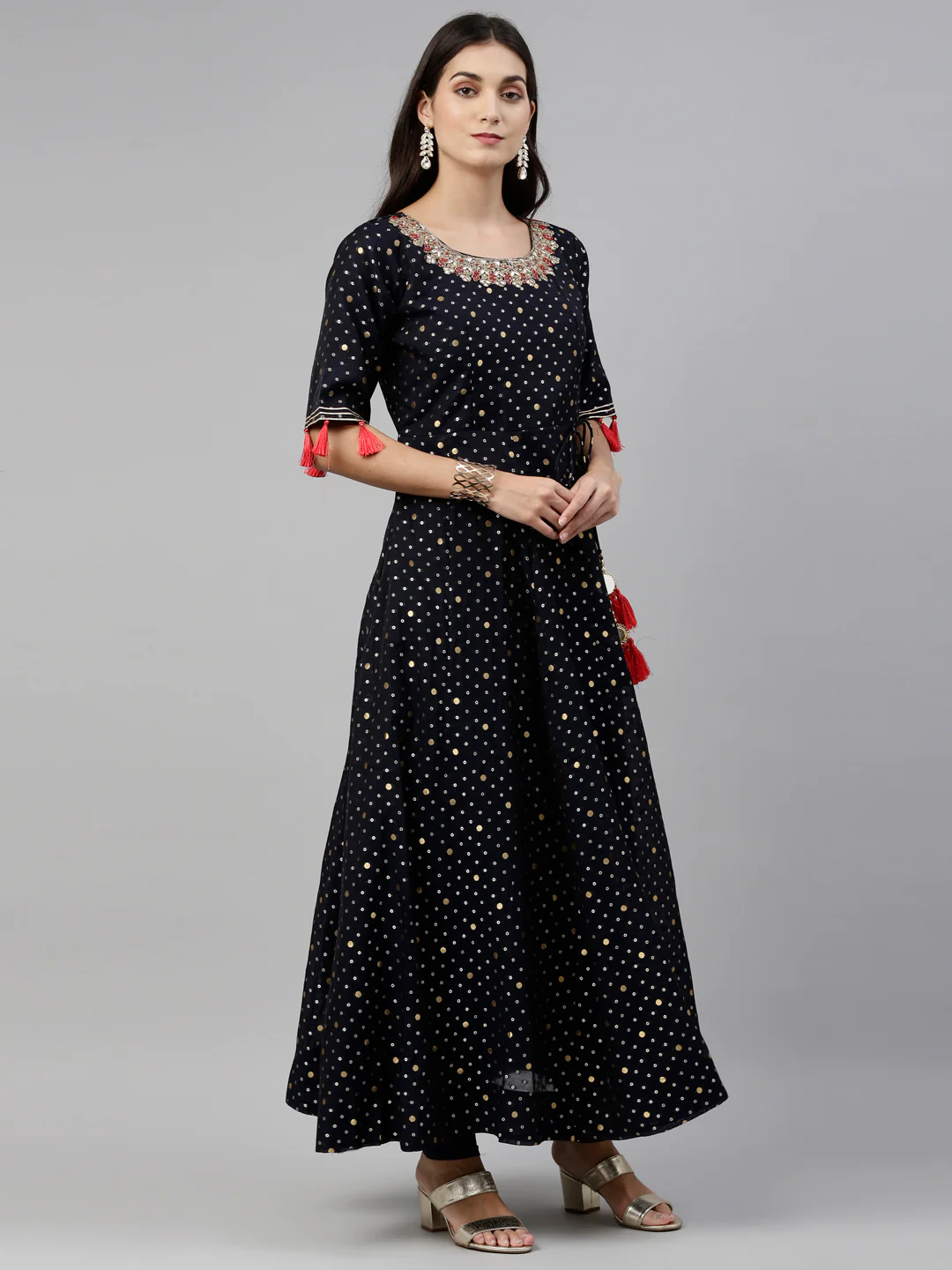 Neerus Navy Blue Color Chanderi Fabric Suit-Anarkali - Image 7
