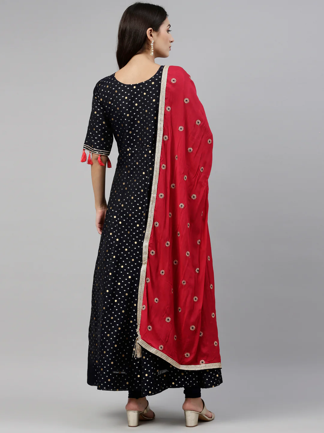 Neerus Navy Blue Color Chanderi Fabric Suit-Anarkali - Image 8