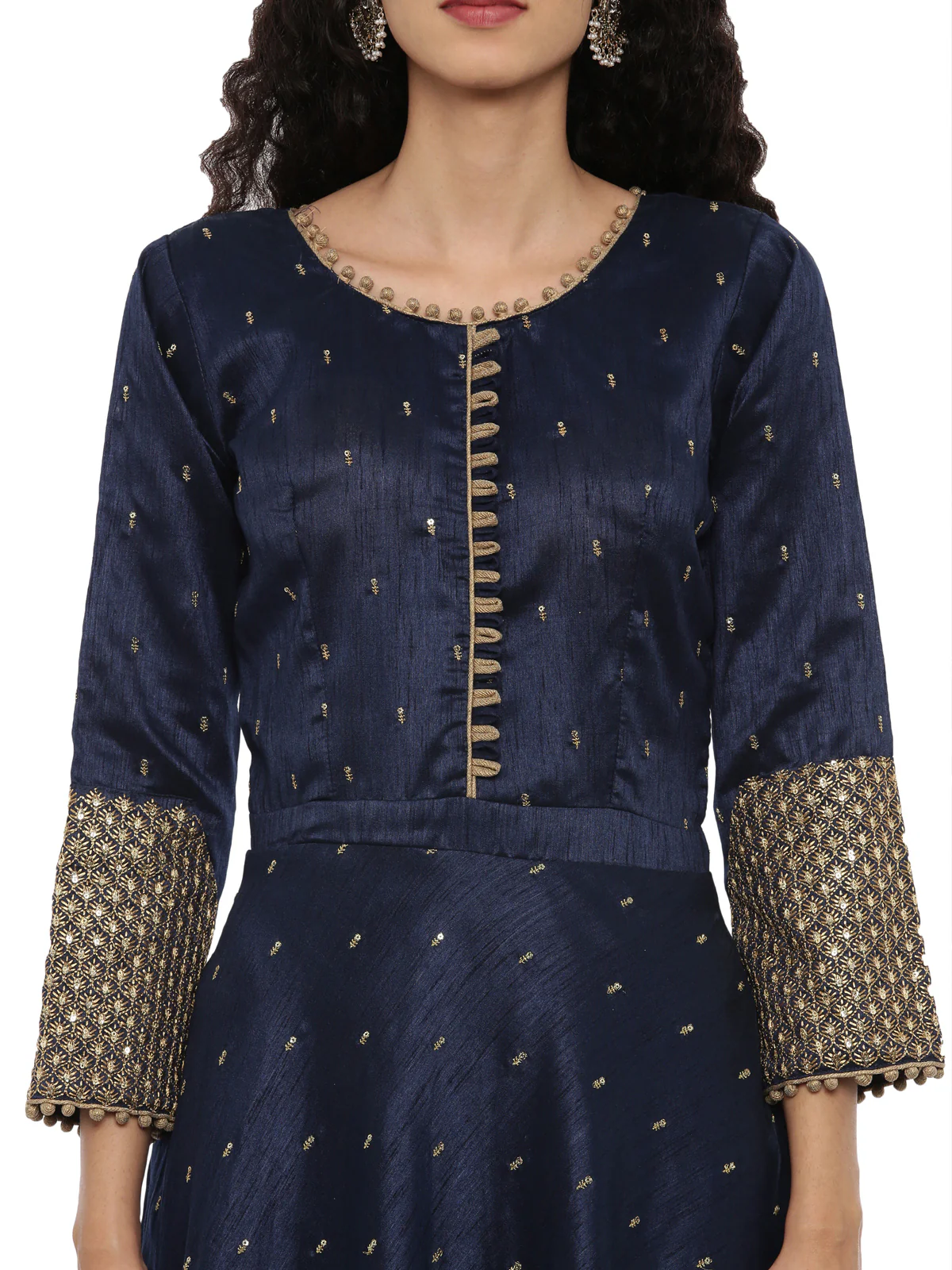 Neerus Navy Blue Color Chanderi Fabric Suit-Anarkali - Image 2