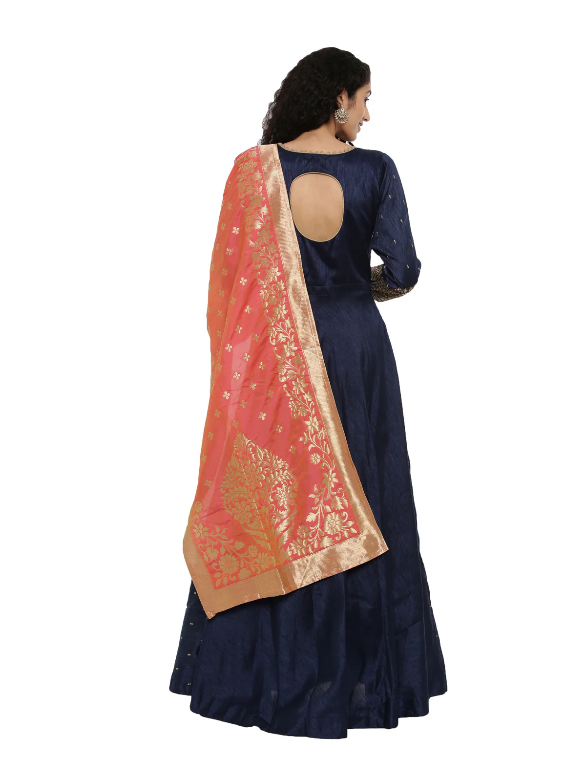 Neerus Navy Blue Color Chanderi Fabric Suit-Anarkali - Image 4