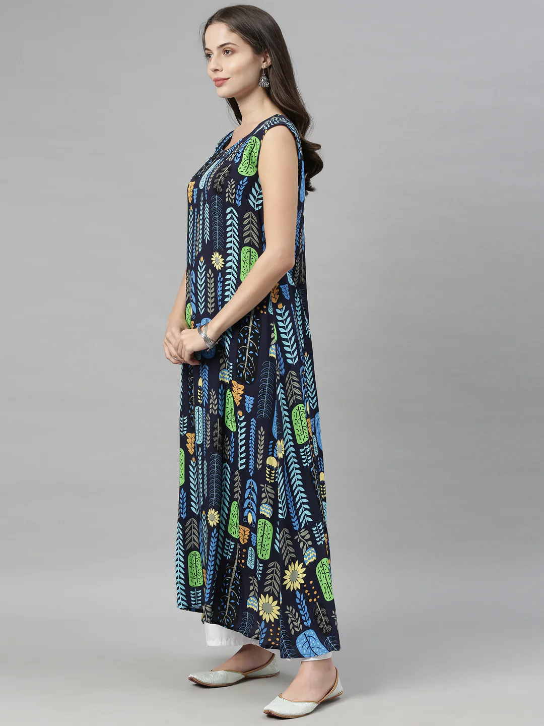 Neerus Navy Blue Color Chiffon Fabric Over Coat - Image 5