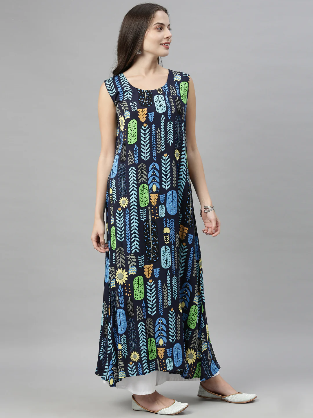Neerus Navy Blue Color Chiffon Fabric Over Coat - Image 6
