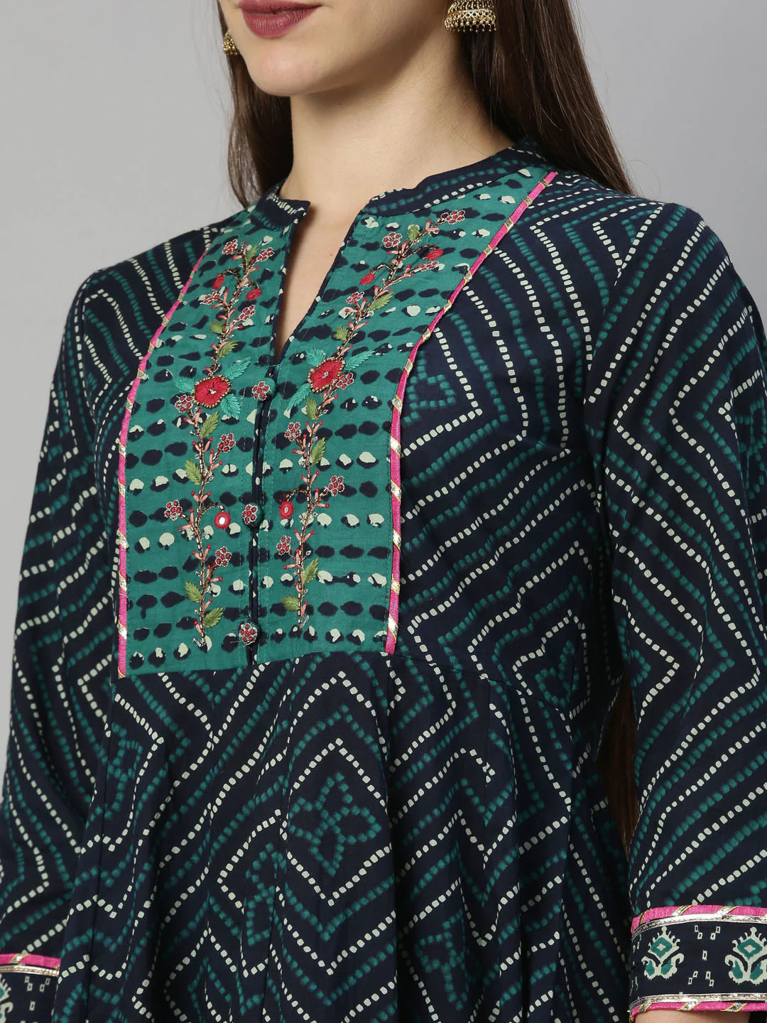 Neerus Navy Blue Color Cotton Fabric Suit Printed - Image 2