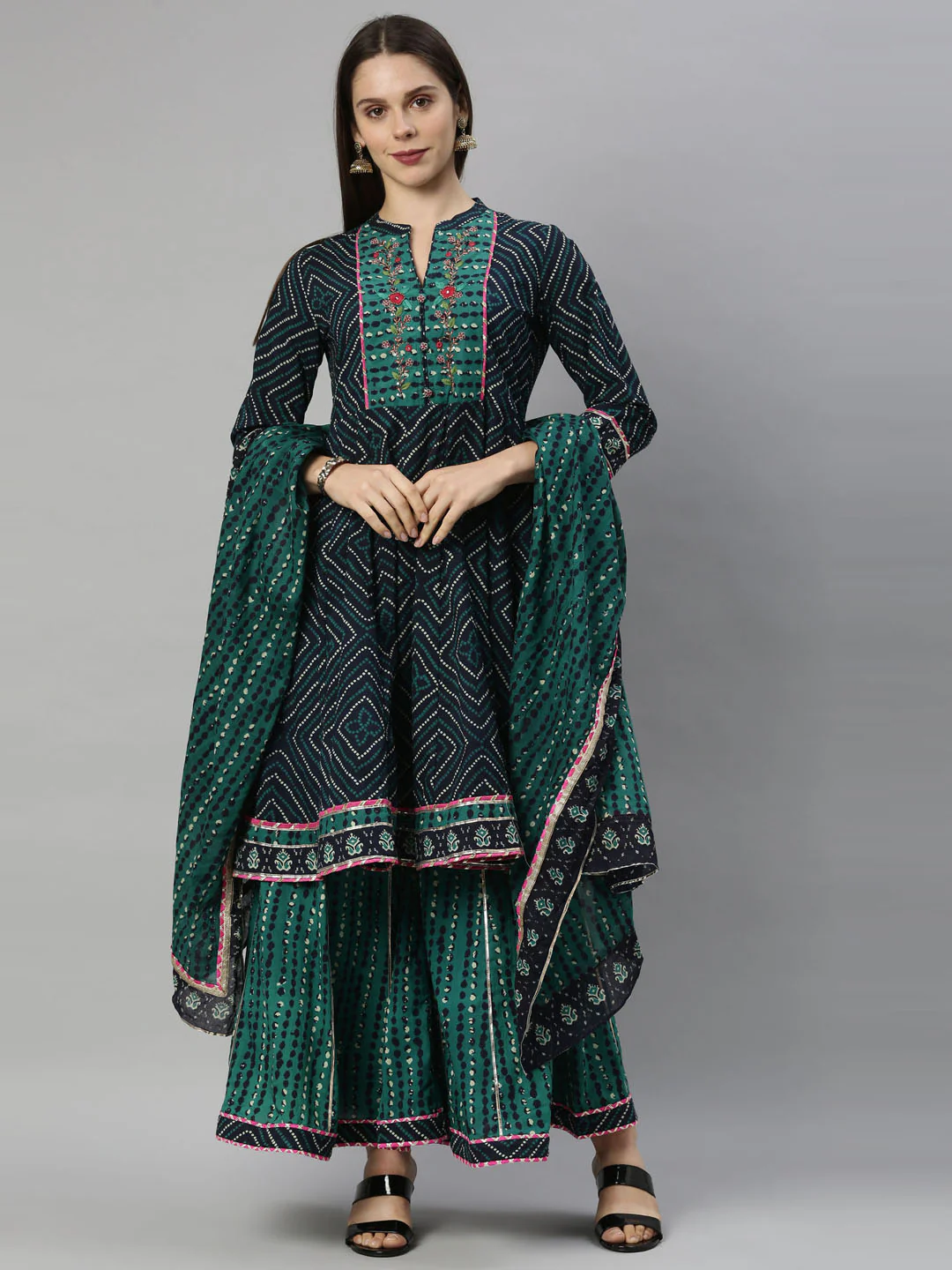 Neerus Navy Blue Color Cotton Fabric Suit Printed - Image 8