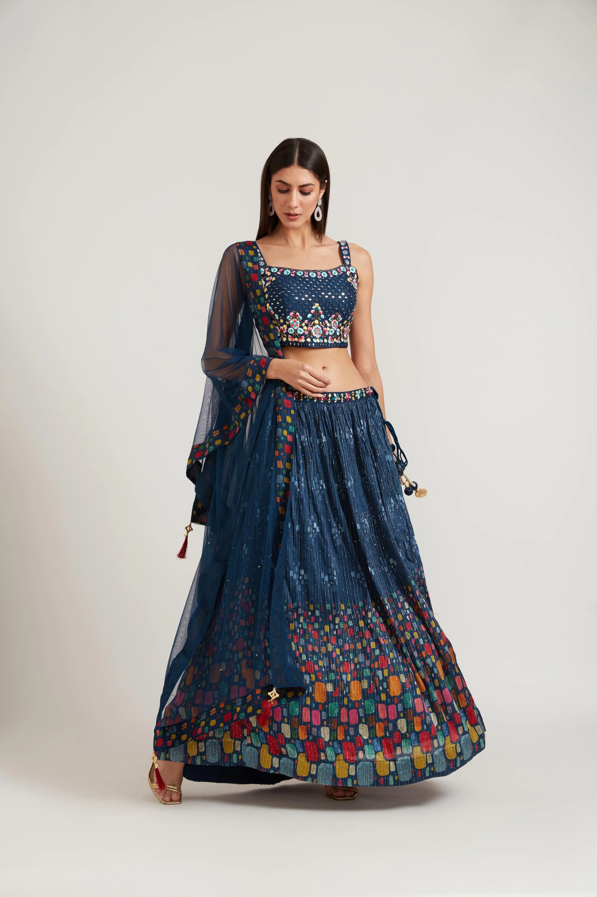 Neerus Navy Blue Color Georgette Fabric Ghagra Set - Image 3